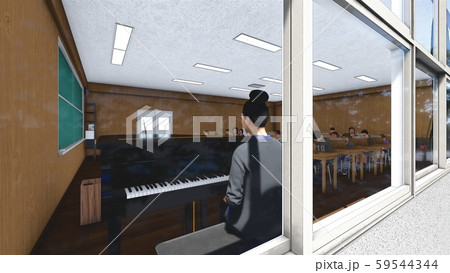 学校 音楽室 人あり 黒板文字なし イラスト58のイラスト素材