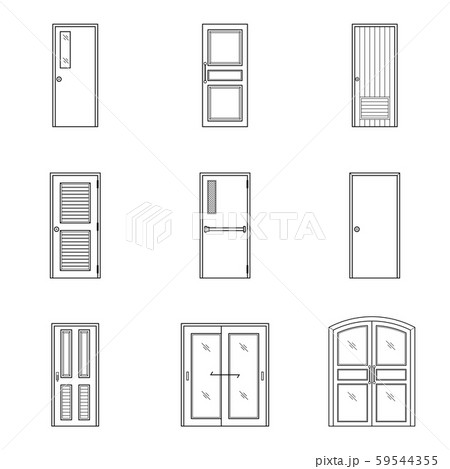 Set of black and white doors icon.Interior design 59544355