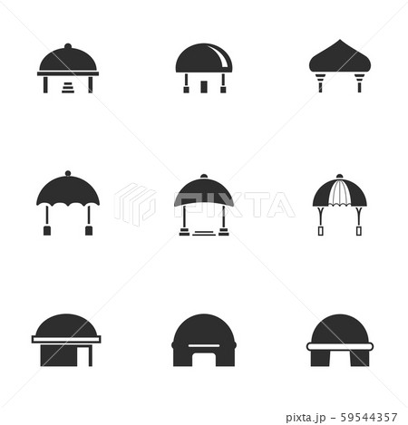 Set of black and white dome house icon with tent 59544357