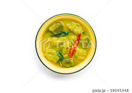 Thai food, Green curry with fish ball on white. 59545348