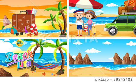 Four background scenes with people on the beach 59545403