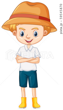 One happy boy in brown hat and boots 59545870