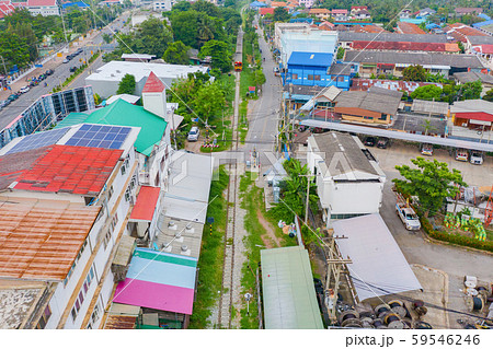 Aerial view of Rom Hoop market. Thai Railway with Aerial view of Rom Hoop market. Thai Railway with 59546246