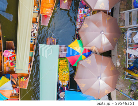 Aerial top view of local people sell fruits, food 59546251