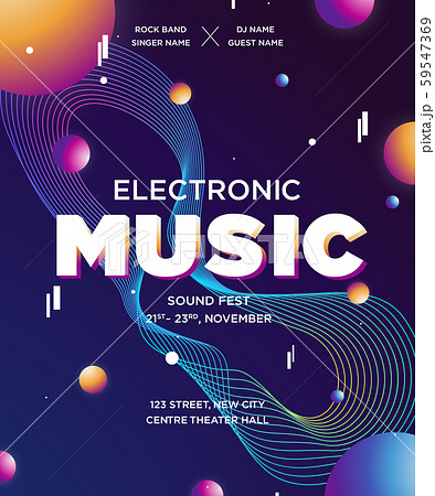 Colorful Waves Gradient Music Flyer.  Template for DJ Poster, Web Banner, Pop-Up. Geometric template vector design.  59547369