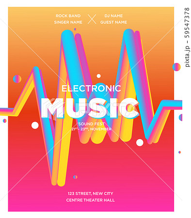 Colorful Waves Gradient Music Flyer.  Template for DJ Poster, Web Banner, Pop-Up. Geometric template vector design.  59547378