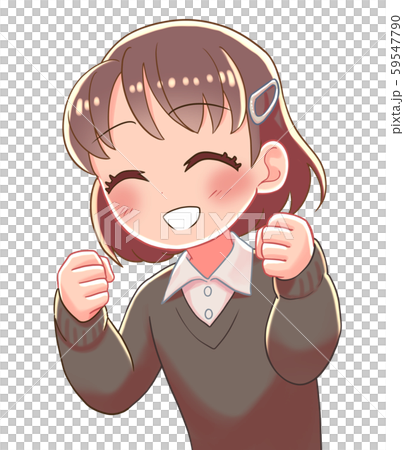 少女 ガッツポーズのイラスト素材