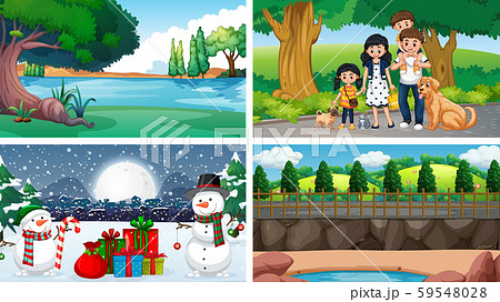 Four scenes with people and snowman 59548028