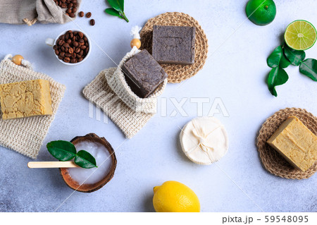 Top-down visuals of unbranded natural bath products 59548095