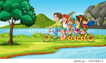 Scene with family on tandem bike 59548872