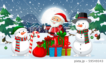 Scene with santa and snowman 59549343