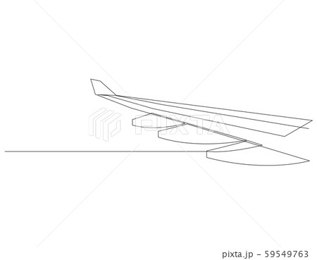 Wing of airplane. One line flying airplane illustration. Minimal style plane wing isolated on white 59549763