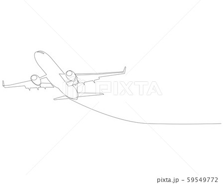One line drawing of isolated vector object - flying passenger airplane. One line drawing of isolated vector object - flying passenger airplane. 59549772