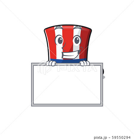 Mascot uncle sam hat grinning with board 59550294