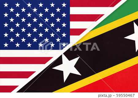 USA vs Saint Kitts and Nevis national flag. USA vs Saint Kitts and Nevis national flag. 59550467