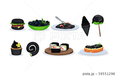 Big Set With Snacks And Meals With Components Of Black Color Vector Illustration 59551296