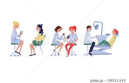 People Undergoing Medical Examination At Different Doctors Vector Illustration Set Isolated On White People Undergoing Medical Examination At Different Doctors Vector Illustration Set Isolated On White 59551343