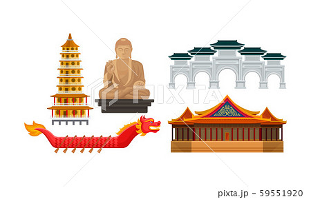 Traditional Chinese Architecture, Culture And Attractions Vector Illustration Set Isolated On White 59551920