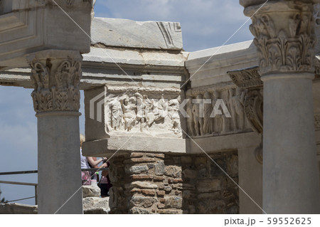 The ruins of the ancient antique city of Ephesus the library building of Celsus, the amphitheater temples and columns. Candidate for the UNESCO World Heritage List The ruins of the ancient antique city of Ephesus the library building of Celsus, the amphitheater temples and columns. Candidate for the UNESCO World Heritage List 59552625