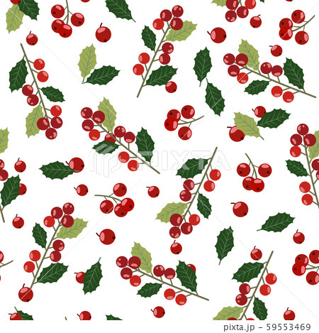 Christmas seamless pattern with holly berries 59553469