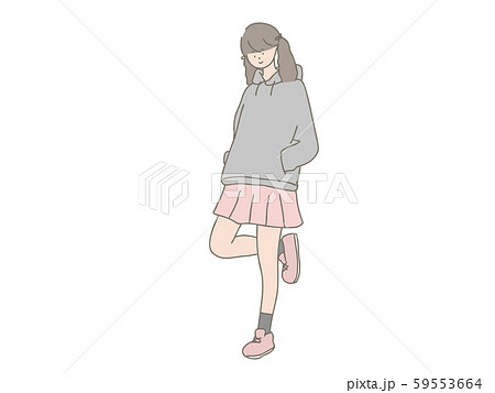 パーカーの女の子のイラスト素材 59553664 Pixta