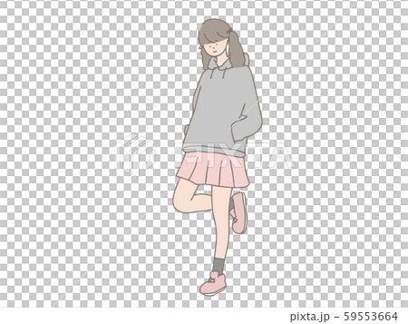 パーカーの女の子のイラスト素材