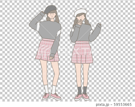 ベレー帽の女の子たちのイラスト素材