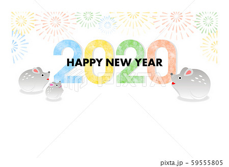 年賀状2020_子年（HAPPY NEW YEAR）［白枠］ 59555805