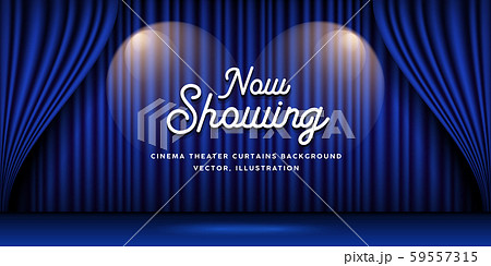 Cinema Theater curtains blue banner background Cinema Theater curtains blue banner background 59557315