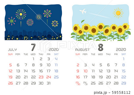 年7月 8月 イベントのカレンダーのイラスト素材