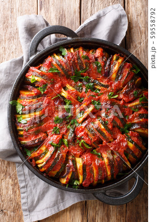 Vegetarian baked vegetable mix in tomato sauce Vegetarian baked vegetable mix in tomato sauce 59558792