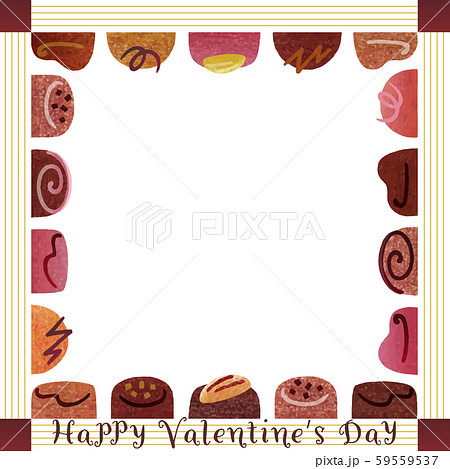 バレンタインフレーム 白枠金罫 背景白のイラスト素材