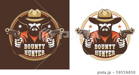 Bearded Cowboy With Guns Vintage Wild West のイラスト素材