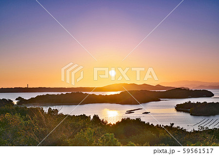 伊勢志摩 桐垣展望台 夕刻 三重県志摩市大王町ともやまの写真素材