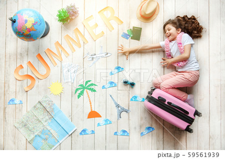 Little girl summer vacation concept top view Little girl summer vacation concept top view 59561939