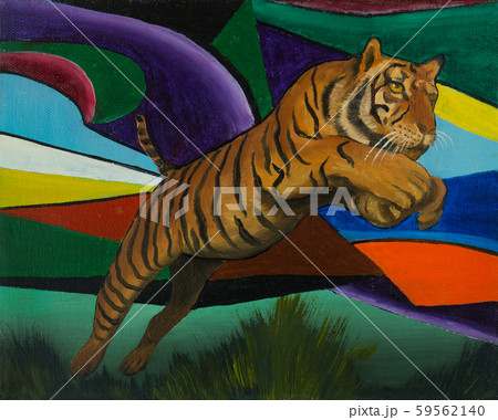 Jumping tiger against a colorful background Jumping tiger against a colorful background 59562140