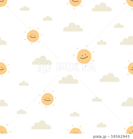 Sun And Clouds Seamless Pattern Backgroundのイラスト素材