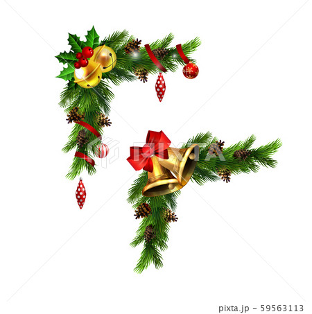 Christmas decorations with fir tree golden jingle bells 59563113