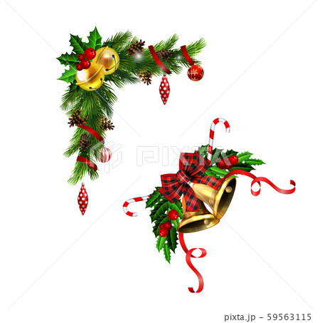 Christmas decorations with fir tree golden jingle bells 59563115