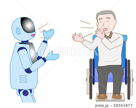 高齢者と会話する介護用ロボットのイラスト素材