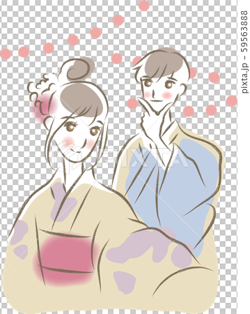 浴衣を着てデートしているカップルが自撮りをしている 59563888