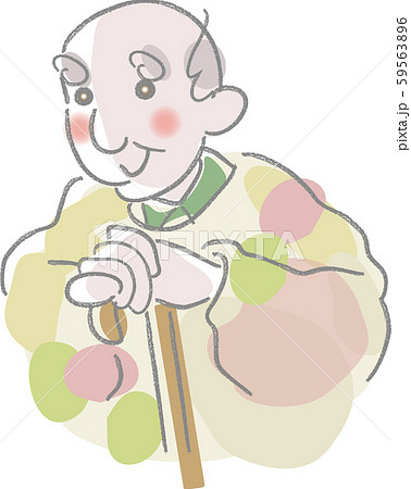 杖をついて座っているお爺さんの上半身 59563896
