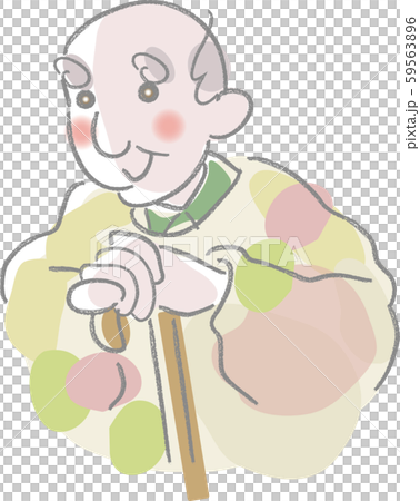 杖をついて座っているお爺さんの上半身 59563896