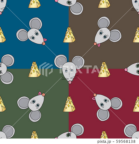 Rat characters vector seamless pattern. Mouse animal with cheese. Hand drawn cartoon cute pets 59568138