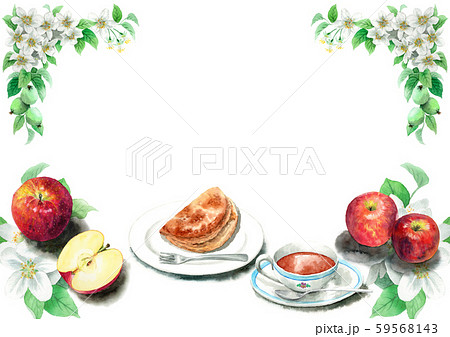 水彩で描いたりんごとアップルパイ 59568143