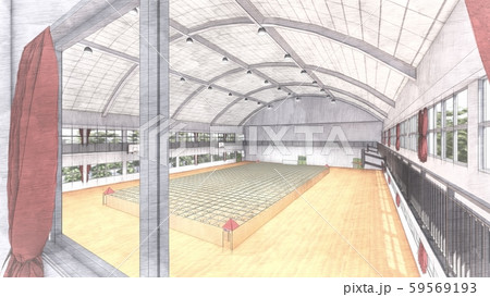 体育館　学校　ダンボール迷路  人なし  イラスト78 59569193