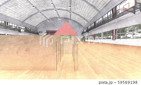 体育館　学校　ダンボール迷路  人なし  イラスト73 59569198