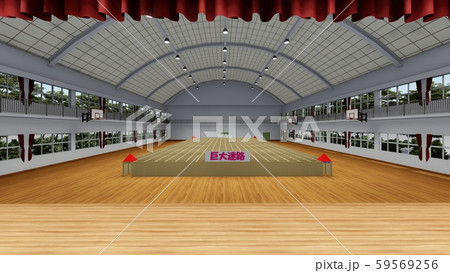 体育館　学校　ダンボール迷路  人なし  イラスト43 59569256