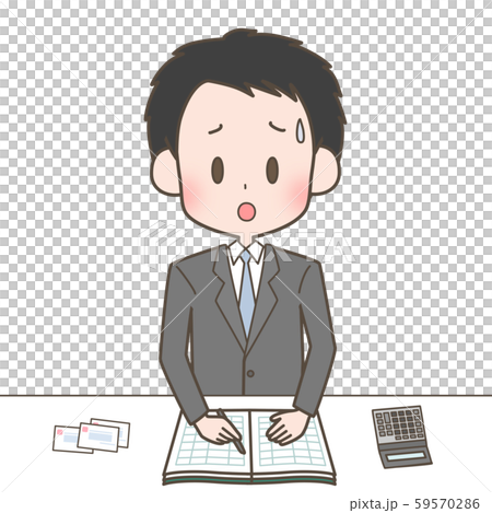 会計に悩むスーツの男性 経理のイラスト素材