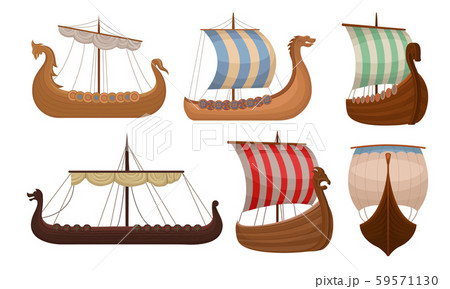 Set of vintage viking ships. Vector illustration on a white background. 59571130